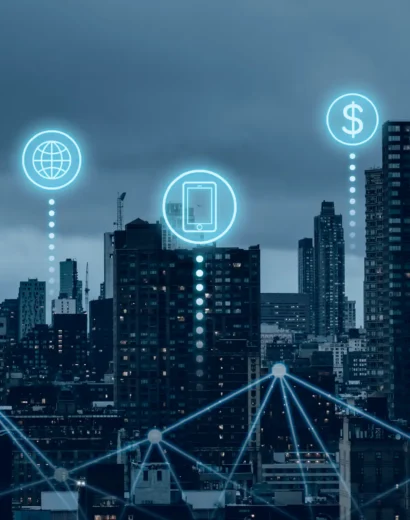 Futuristic smart city with 5G global network technology