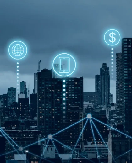 Futuristic smart city with 5G global network technology