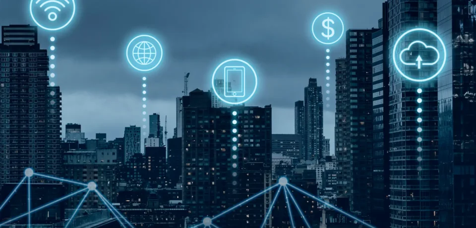 Futuristic smart city with 5G global network technology